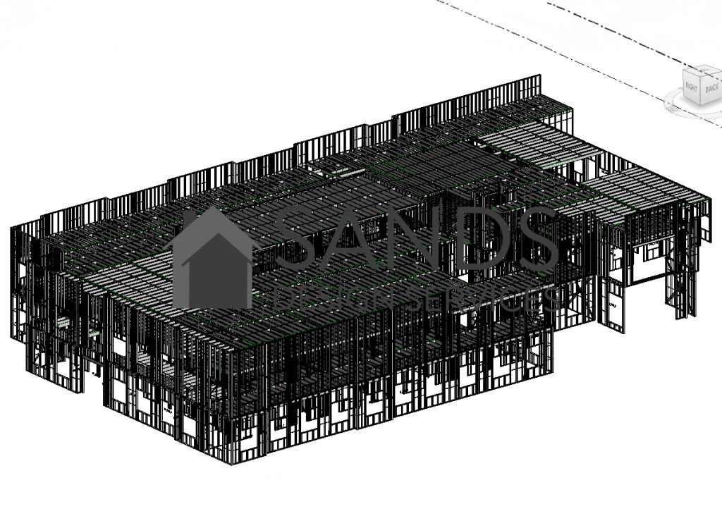 3D BIM model showing structural framing and floor systems for a commercial construction project