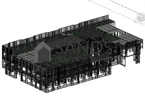 3D BIM model showing structural framing and floor systems for a commercial construction project