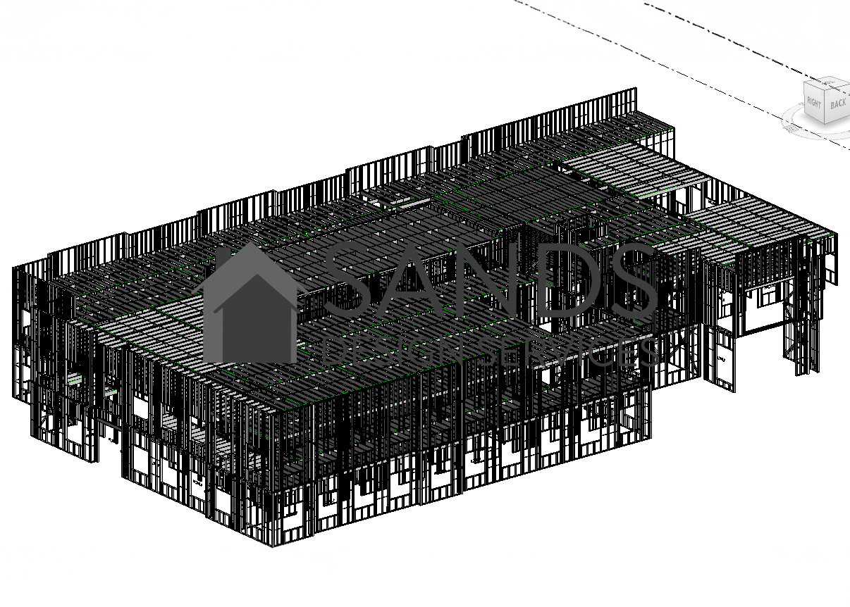 3D BIM model showing structural framing and floor systems for a commercial construction project